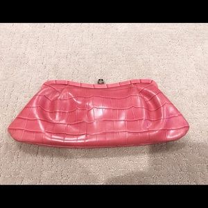 Banana Republic Pink Croc Effect Leather Clutch handbag